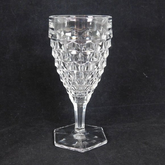 Lot of 2 Fostoria American Clear Glass Water Goblet 7" tall 9 oz Diamond Cube - Picture 7 of 11